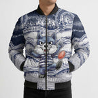 Custom Geelong Navy Bomber Puffer Jacket Playful Cat Kicking Ball