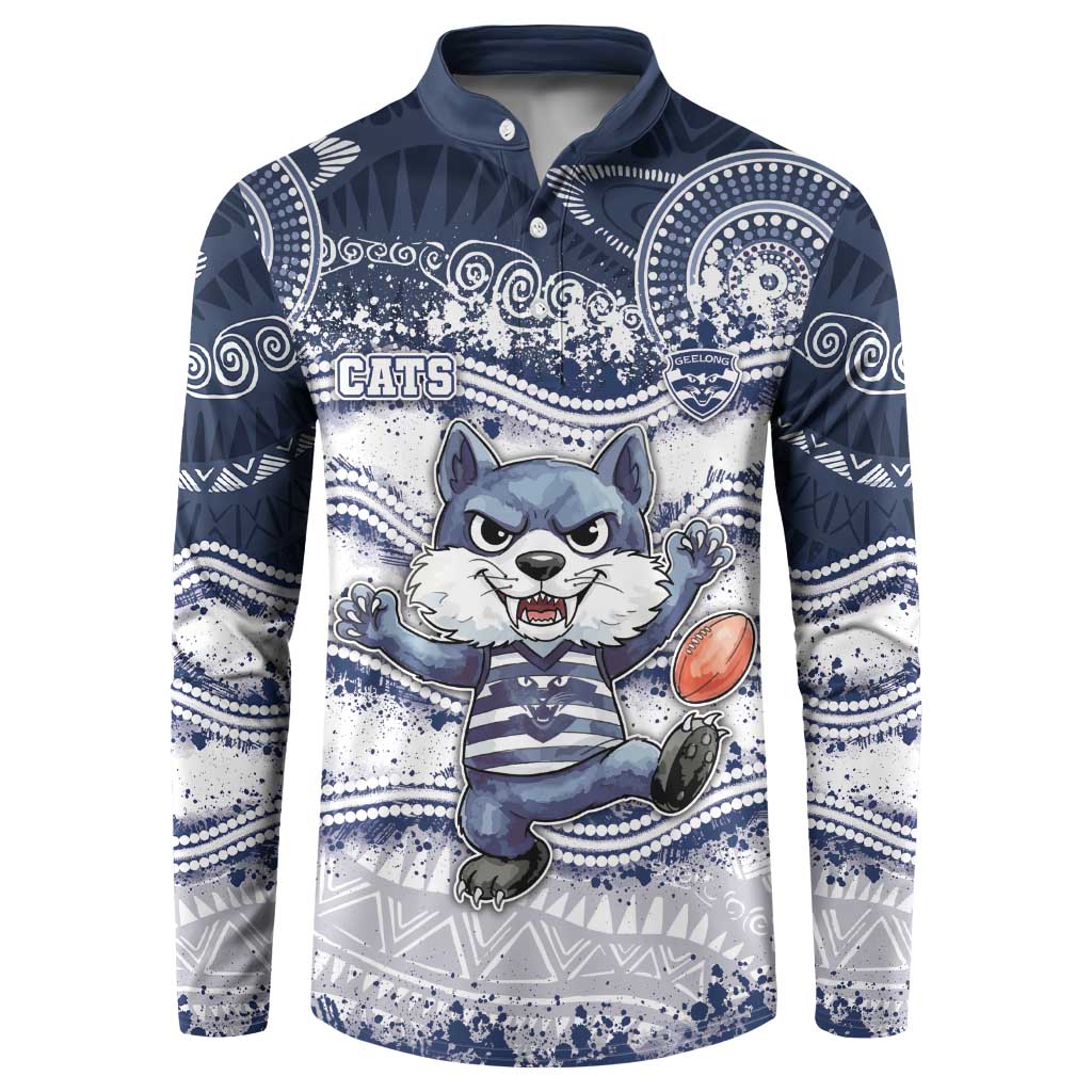 Custom Geelong Navy Button Sweatshirt Playful Cat Kicking Ball