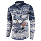 Custom Geelong Navy Button Sweatshirt Playful Cat Kicking Ball