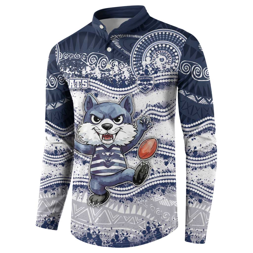 Custom Geelong Navy Button Sweatshirt Playful Cat Kicking Ball