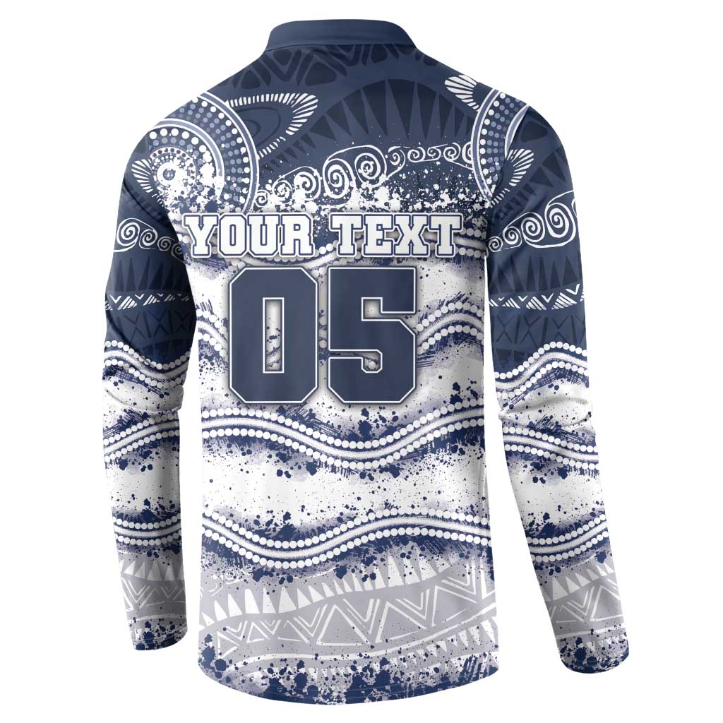 Custom Geelong Navy Button Sweatshirt Playful Cat Kicking Ball