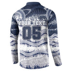 Custom Geelong Navy Button Sweatshirt Playful Cat Kicking Ball