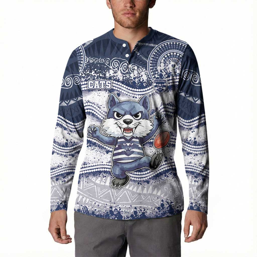 Custom Geelong Navy Button Sweatshirt Playful Cat Kicking Ball