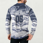 Custom Geelong Navy Button Sweatshirt Playful Cat Kicking Ball