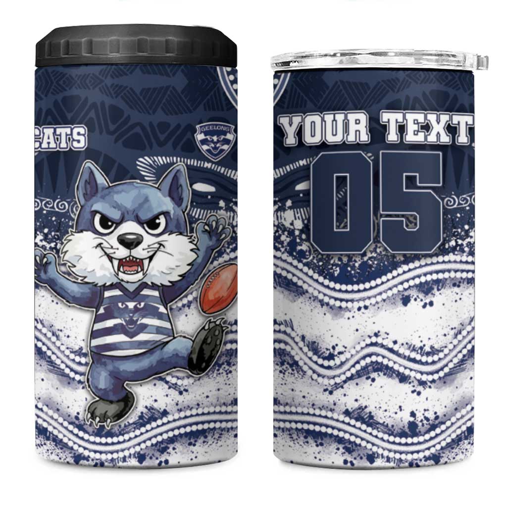 Custom Geelong Navy 4 in 1 Can Cooler Tumbler Playful Cat Kicking Ball