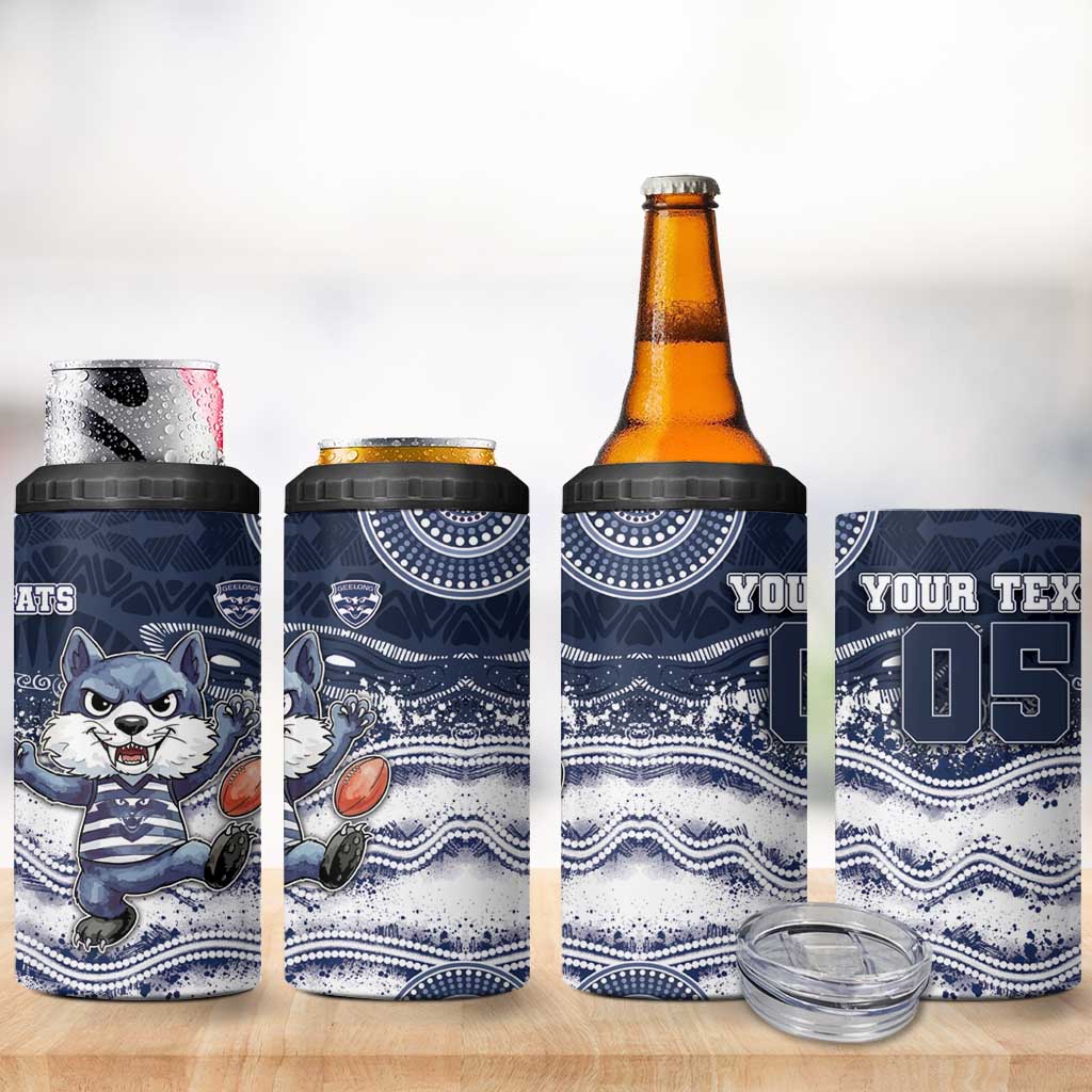 Custom Geelong Navy 4 in 1 Can Cooler Tumbler Playful Cat Kicking Ball
