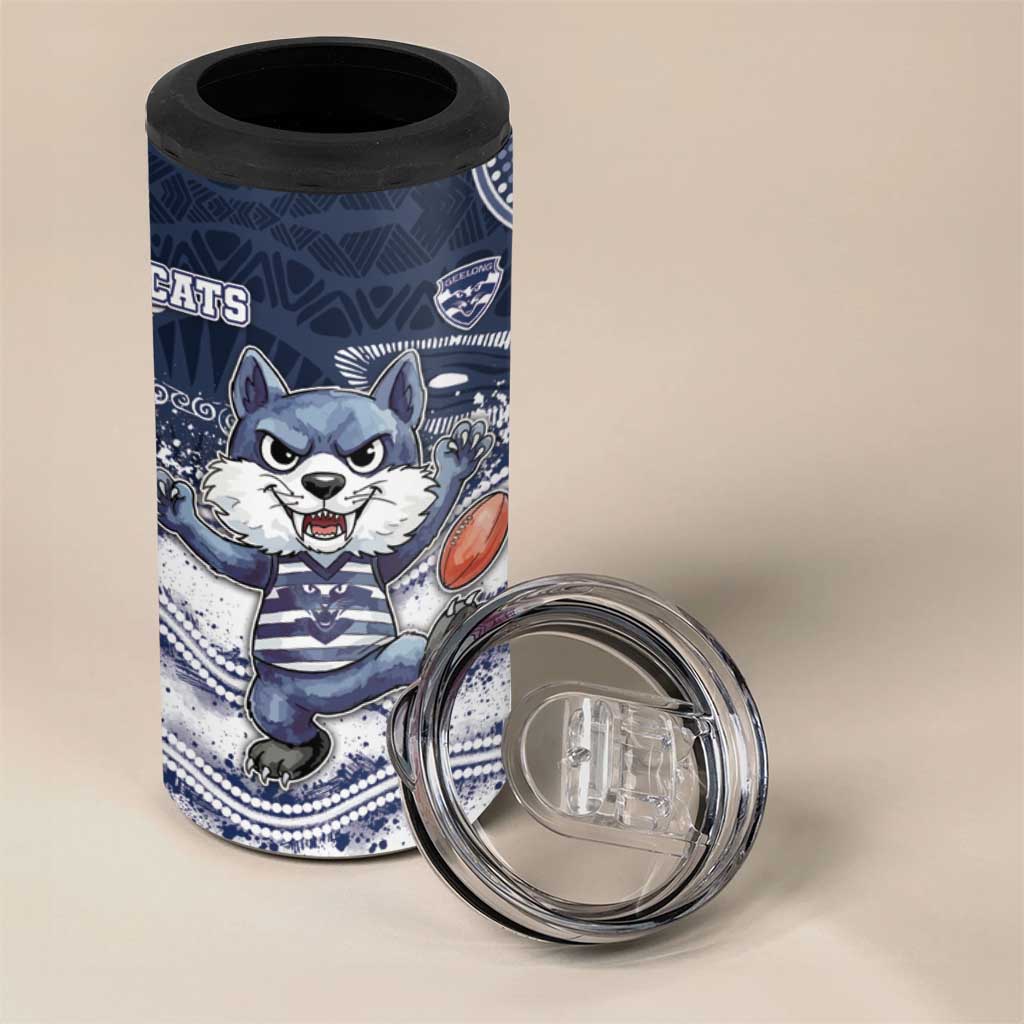 Custom Geelong Navy 4 in 1 Can Cooler Tumbler Playful Cat Kicking Ball