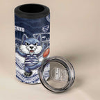 Custom Geelong Navy 4 in 1 Can Cooler Tumbler Playful Cat Kicking Ball