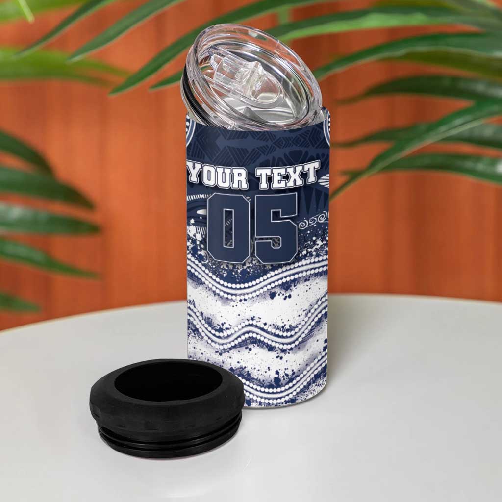 Custom Geelong Navy 4 in 1 Can Cooler Tumbler Playful Cat Kicking Ball