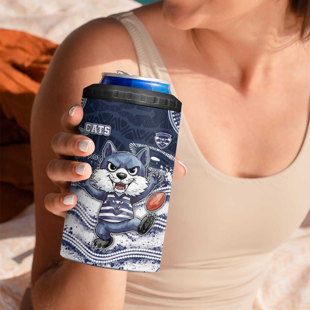 Custom Geelong Navy 4 in 1 Can Cooler Tumbler Playful Cat Kicking Ball