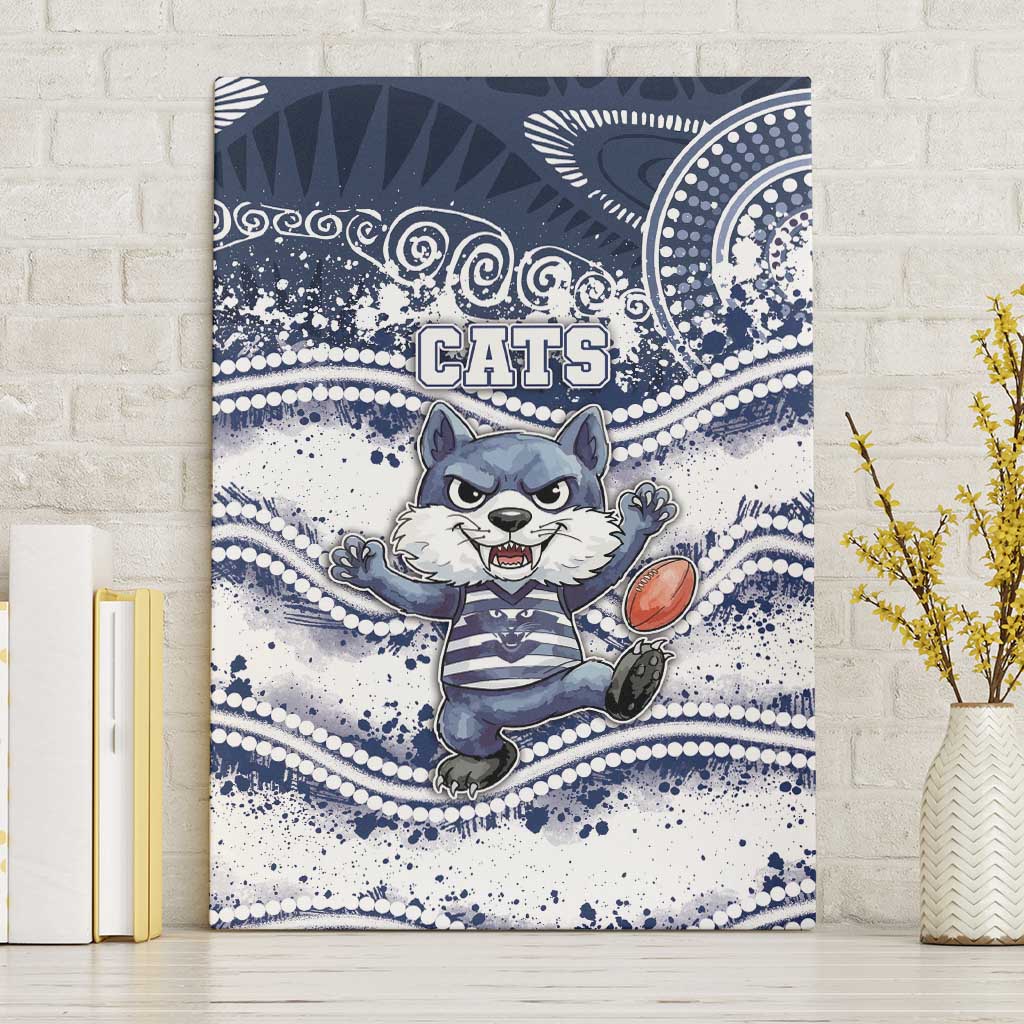 Geelong Navy Canvas Wall Art Playful Cat Kicking Ball