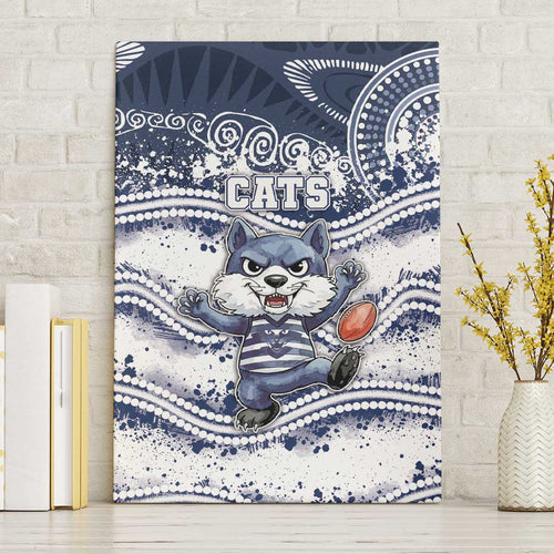 Geelong Navy Canvas Wall Art Playful Cat Kicking Ball