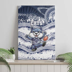 Geelong Navy Canvas Wall Art Playful Cat Kicking Ball