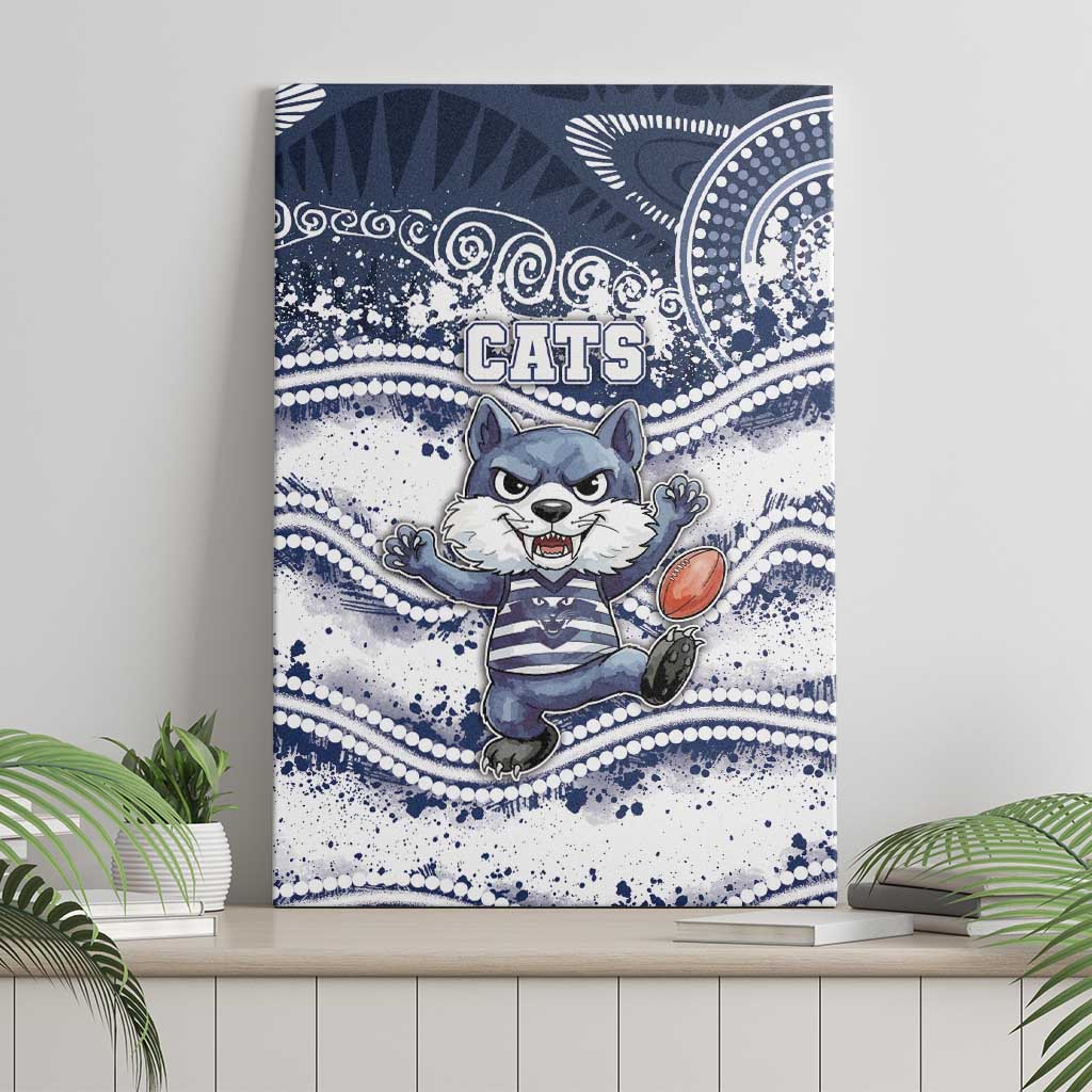 Geelong Navy Canvas Wall Art Playful Cat Kicking Ball