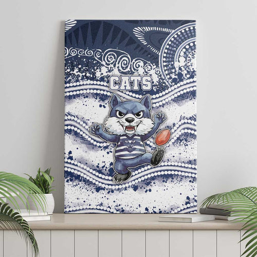 Geelong Navy Canvas Wall Art Playful Cat Kicking Ball