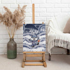 Geelong Navy Canvas Wall Art Playful Cat Kicking Ball