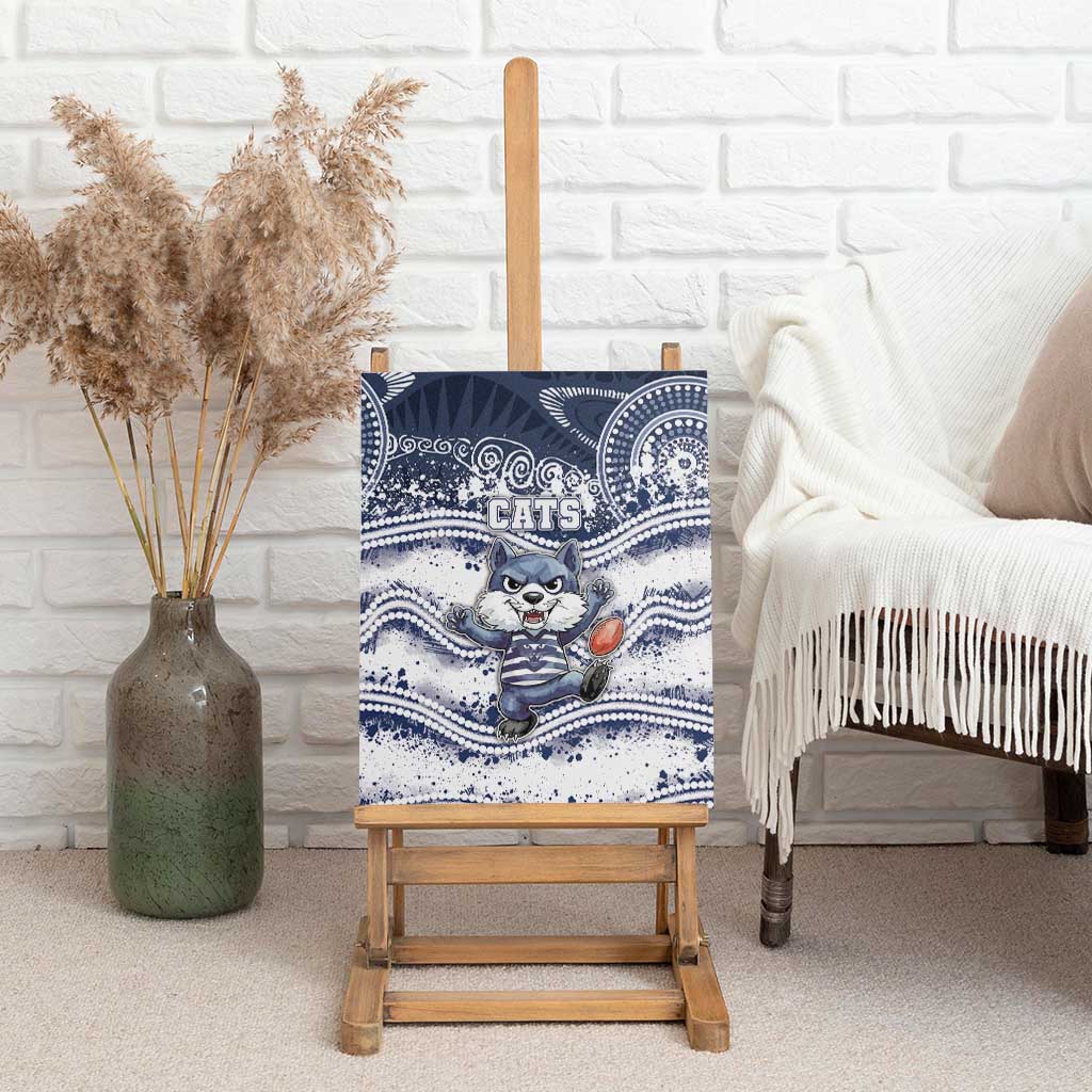 Geelong Navy Canvas Wall Art Playful Cat Kicking Ball