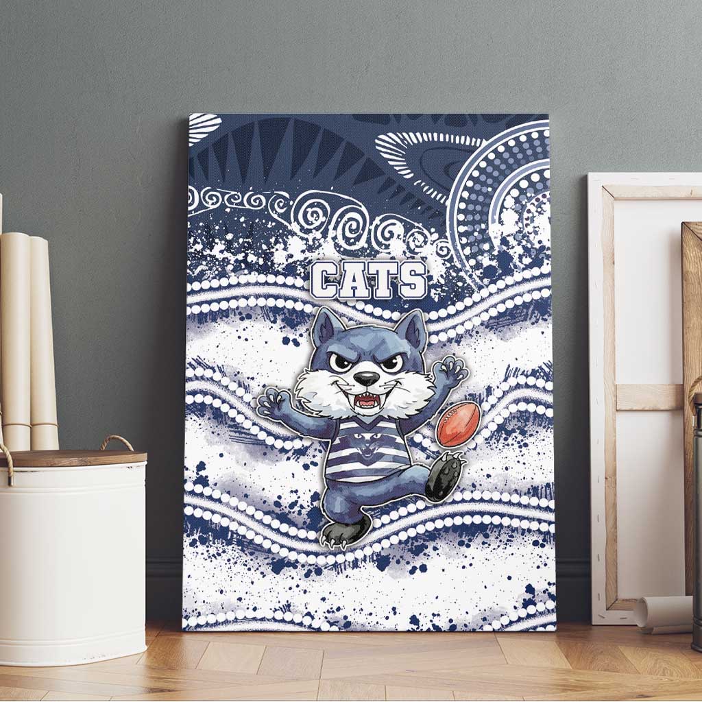 Geelong Navy Canvas Wall Art Playful Cat Kicking Ball