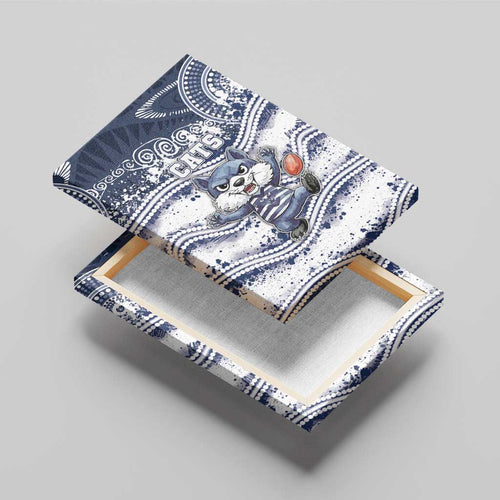 Geelong Navy Canvas Wall Art Playful Cat Kicking Ball