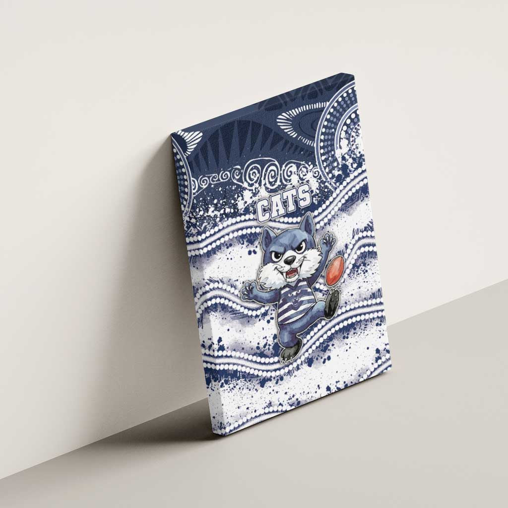 Geelong Navy Canvas Wall Art Playful Cat Kicking Ball