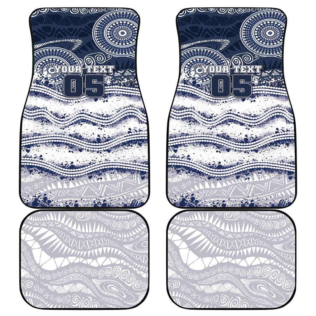 Custom Geelong Navy Car Mats Playful Cat Kicking Ball