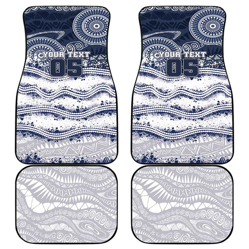 Custom Geelong Navy Car Mats Playful Cat Kicking Ball