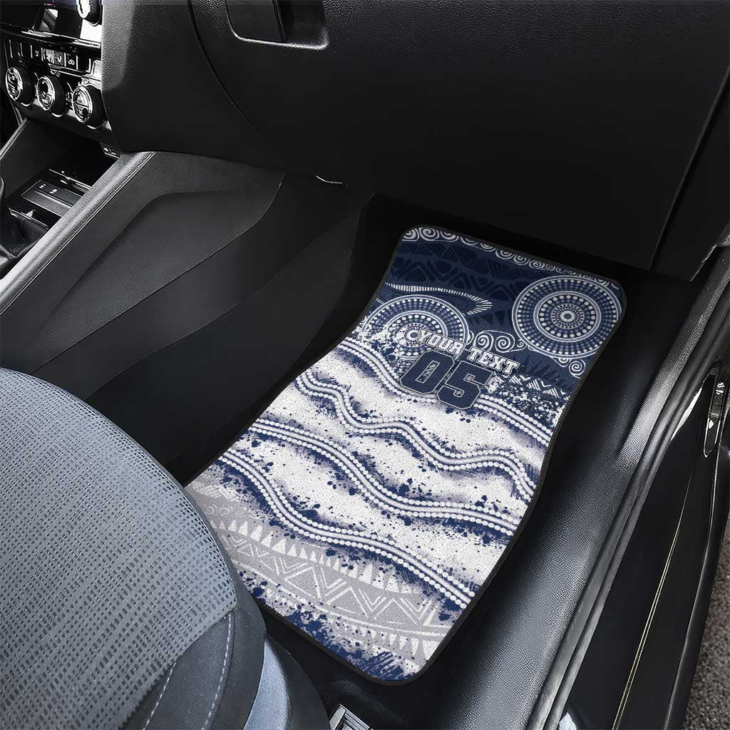 Custom Geelong Navy Car Mats Playful Cat Kicking Ball