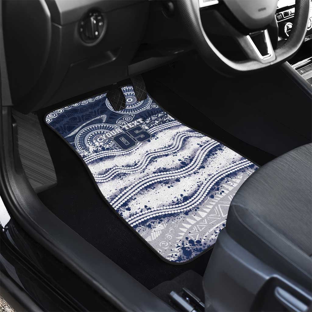 Custom Geelong Navy Car Mats Playful Cat Kicking Ball