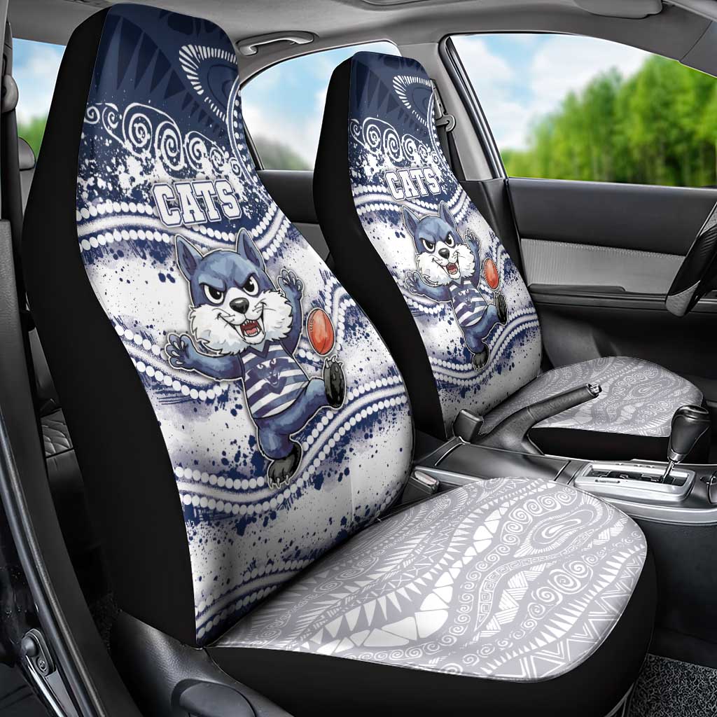 Geelong Navy Car Seat Cover Playful Cat Kicking Ball