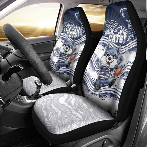 Geelong Navy Car Seat Cover Playful Cat Kicking Ball