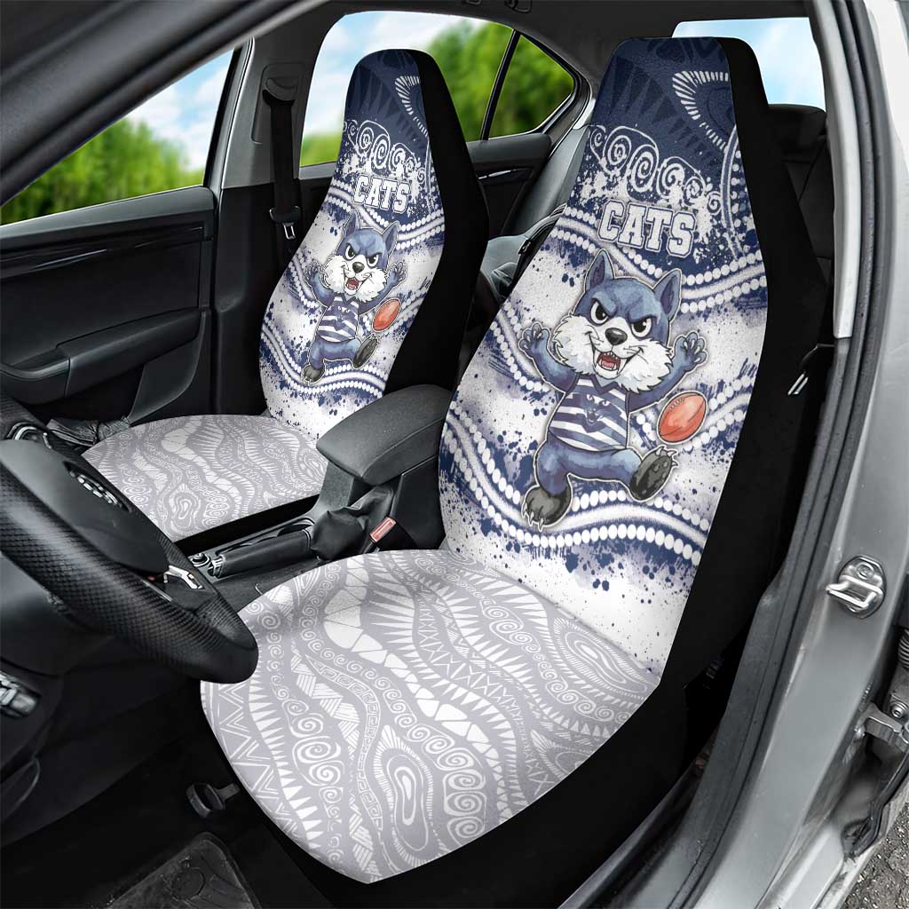 Geelong Navy Car Seat Cover Playful Cat Kicking Ball