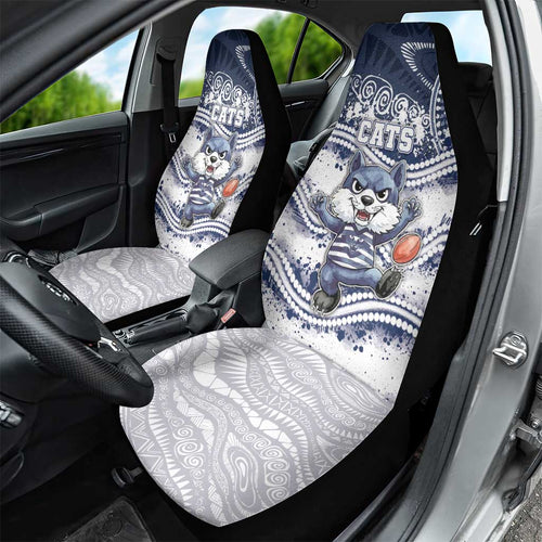 Geelong Navy Car Seat Cover Playful Cat Kicking Ball