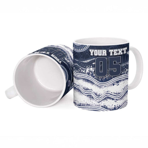 Custom Geelong Navy Ceramic Mug Playful Cat Kicking Ball