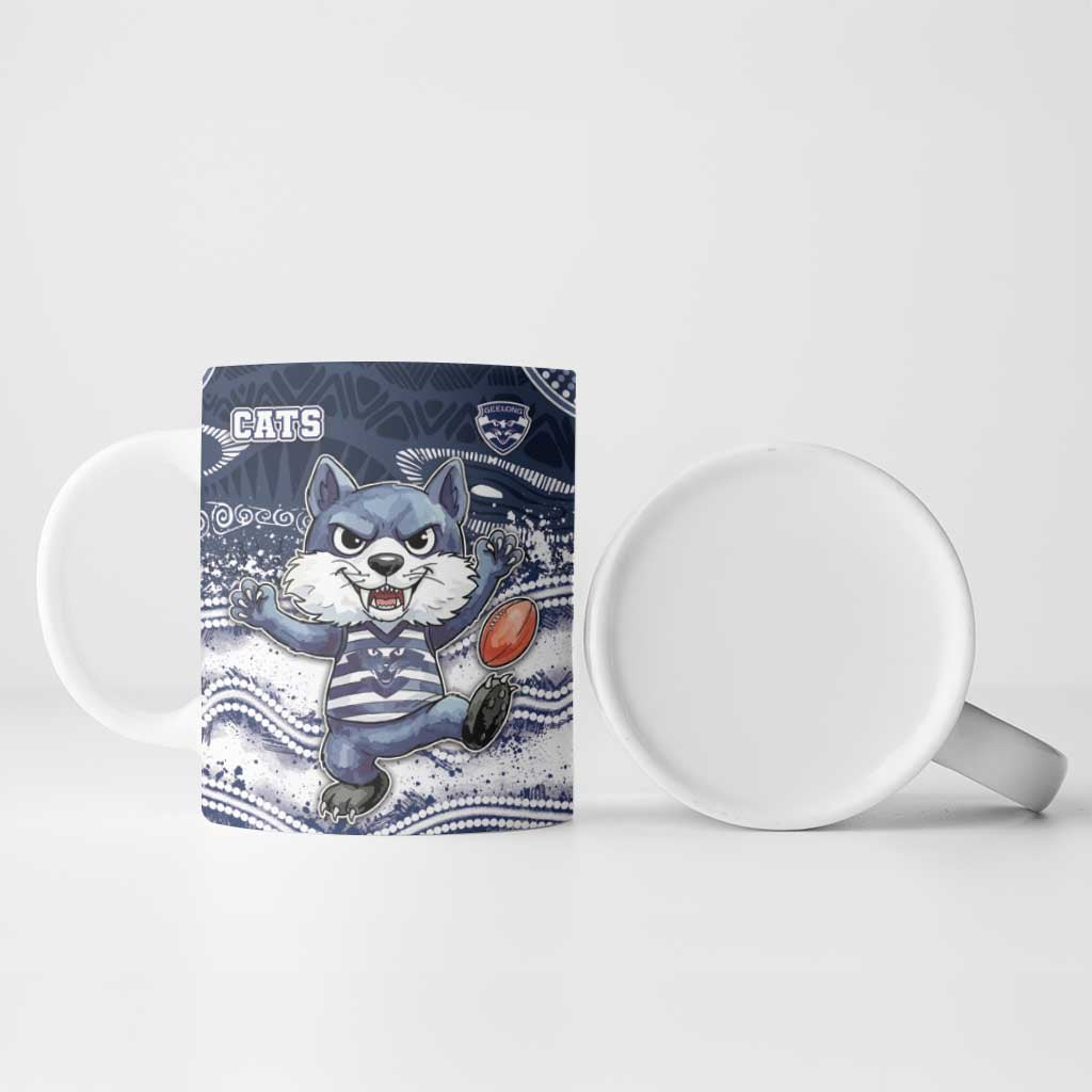 Custom Geelong Navy Ceramic Mug Playful Cat Kicking Ball