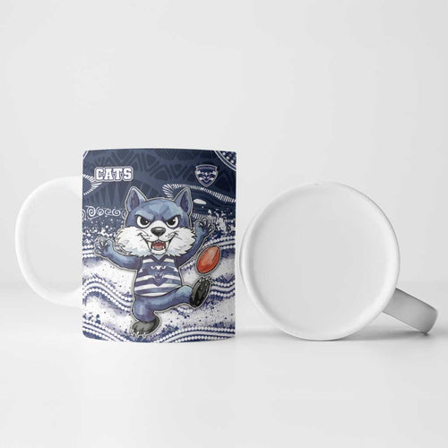 Custom Geelong Navy Ceramic Mug Playful Cat Kicking Ball