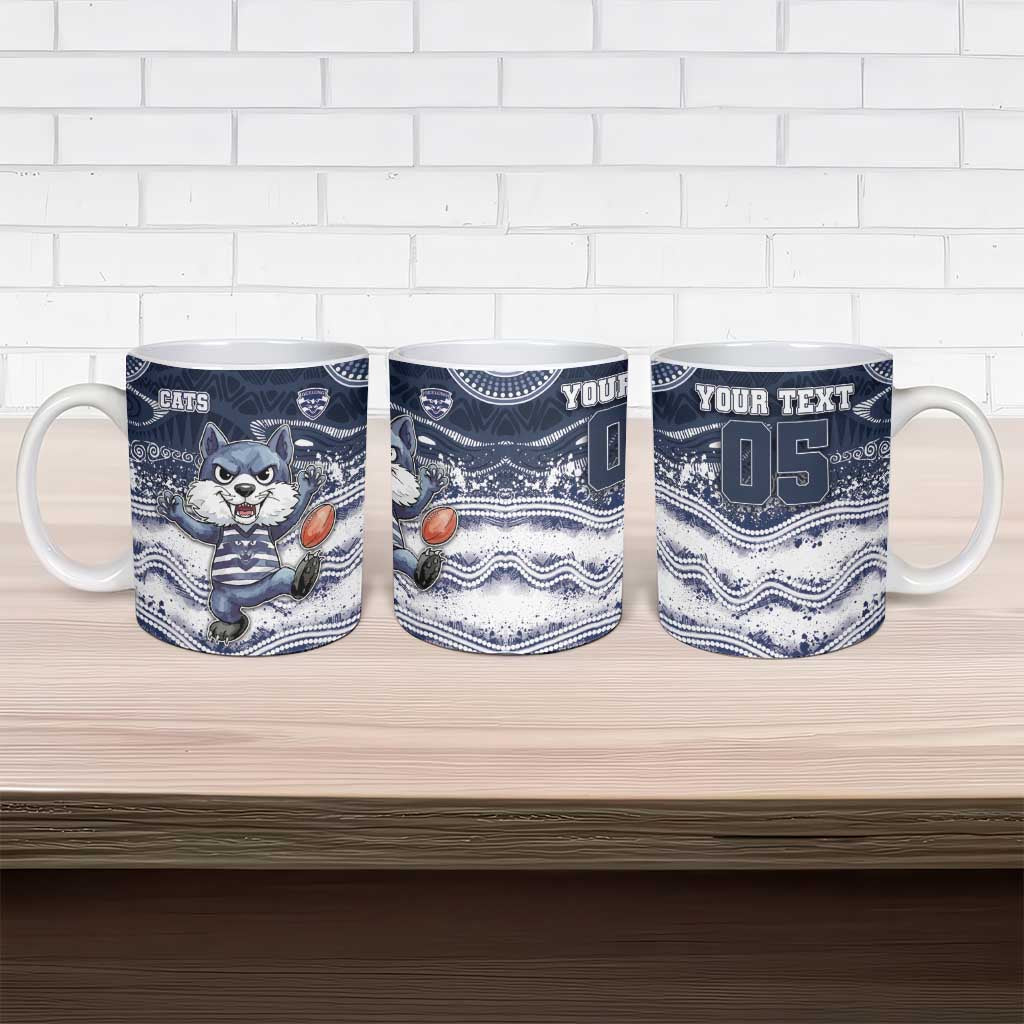 Custom Geelong Navy Ceramic Mug Playful Cat Kicking Ball