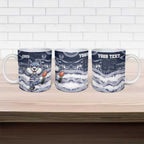 Custom Geelong Navy Ceramic Mug Playful Cat Kicking Ball