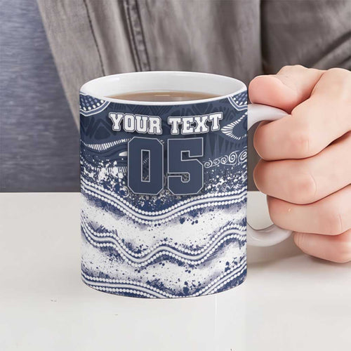 Custom Geelong Navy Ceramic Mug Playful Cat Kicking Ball