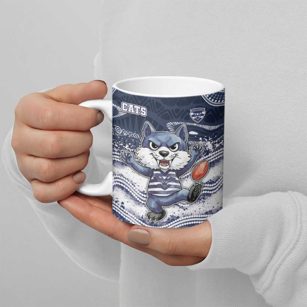 Custom Geelong Navy Ceramic Mug Playful Cat Kicking Ball