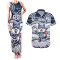 Custom Geelong Navy Couples Matching Tank Maxi Dress and Hawaiian Shirt Playful Cat Kicking Ball