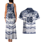Custom Geelong Navy Couples Matching Tank Maxi Dress and Hawaiian Shirt Playful Cat Kicking Ball