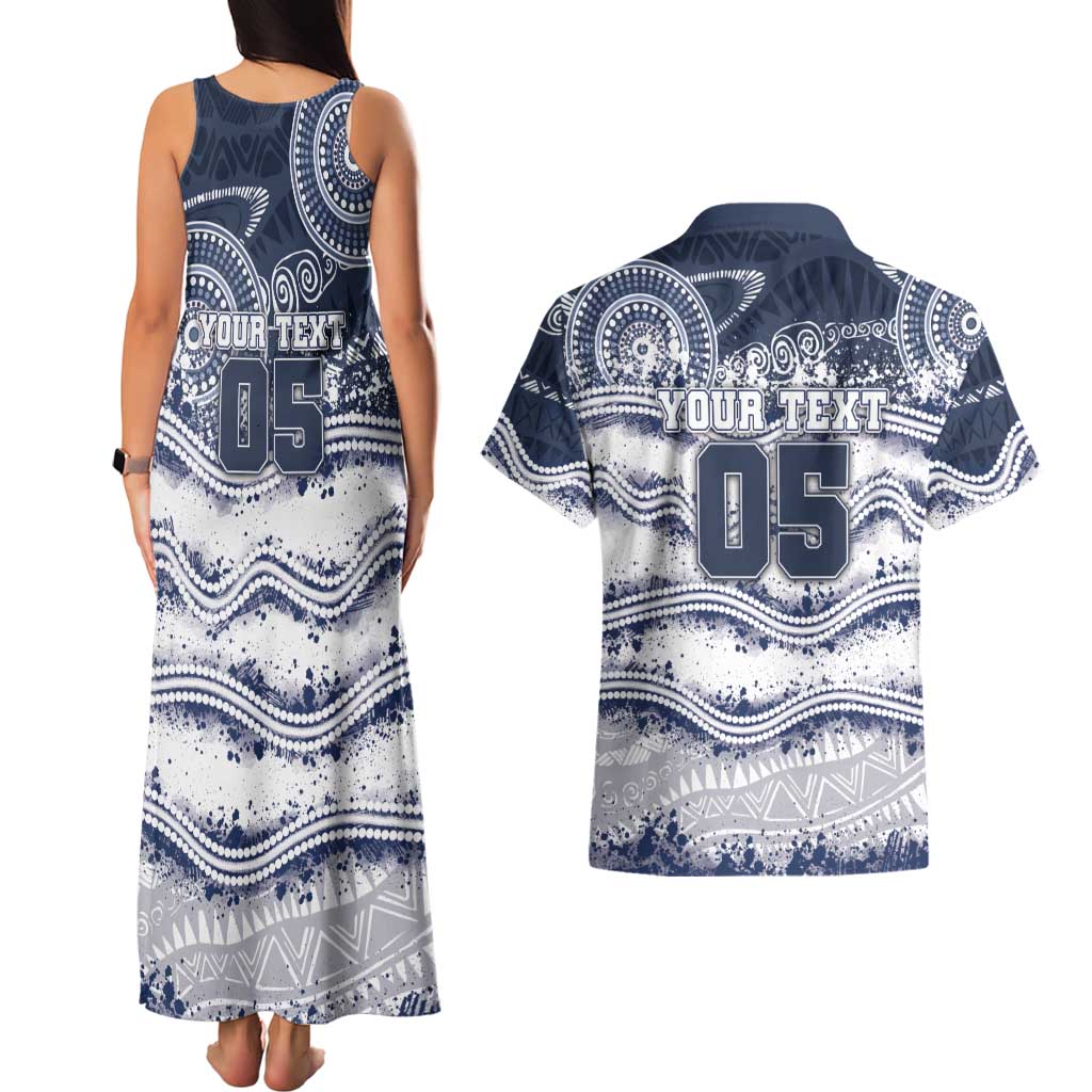 Custom Geelong Navy Couples Matching Tank Maxi Dress and Hawaiian Shirt Playful Cat Kicking Ball