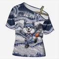 Custom Geelong Navy Cross Shoulder Shirt Playful Cat Kicking Ball