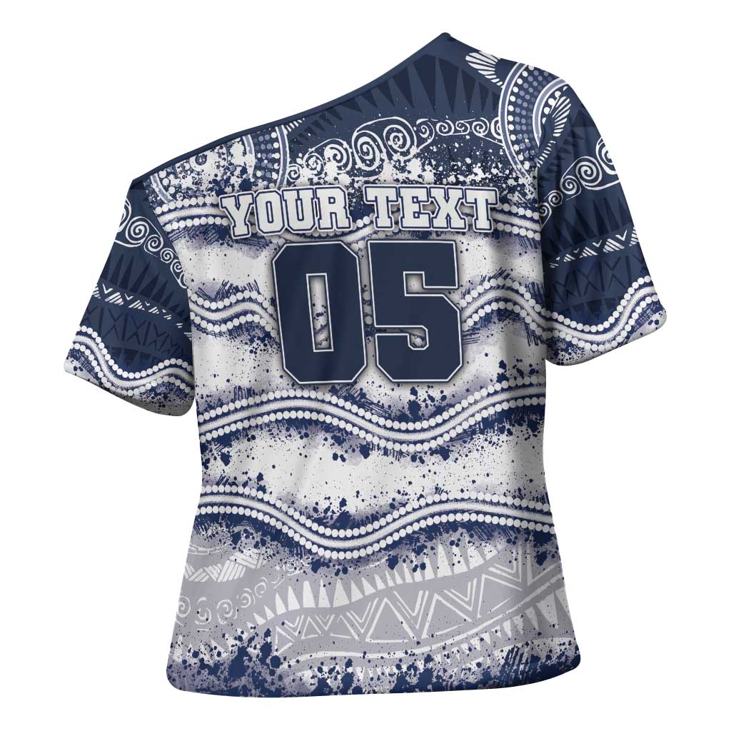 Custom Geelong Navy Cross Shoulder Shirt Playful Cat Kicking Ball
