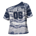 Custom Geelong Navy Cross Shoulder Shirt Playful Cat Kicking Ball