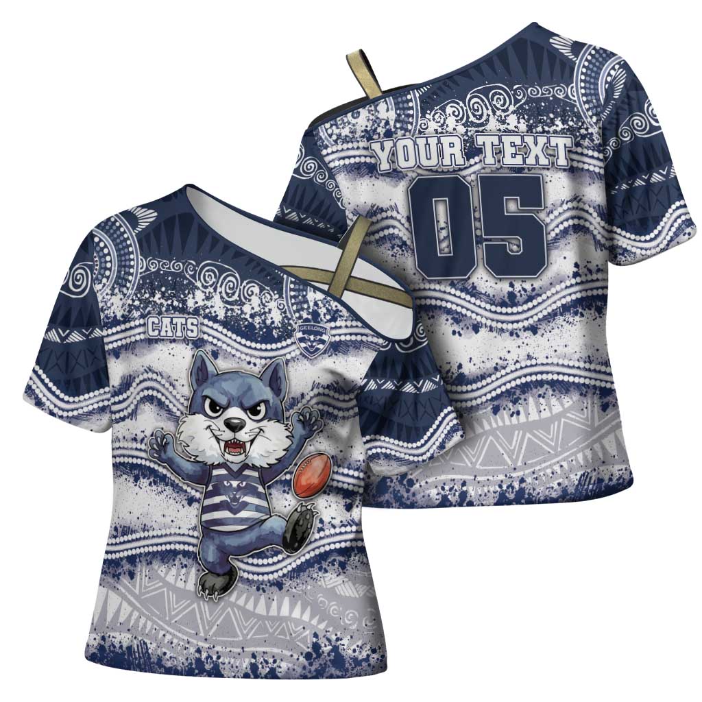 Custom Geelong Navy Cross Shoulder Shirt Playful Cat Kicking Ball