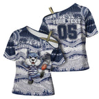 Custom Geelong Navy Cross Shoulder Shirt Playful Cat Kicking Ball
