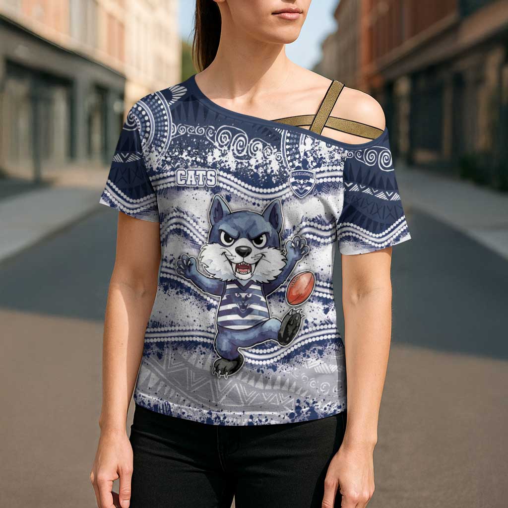 Custom Geelong Navy Cross Shoulder Shirt Playful Cat Kicking Ball