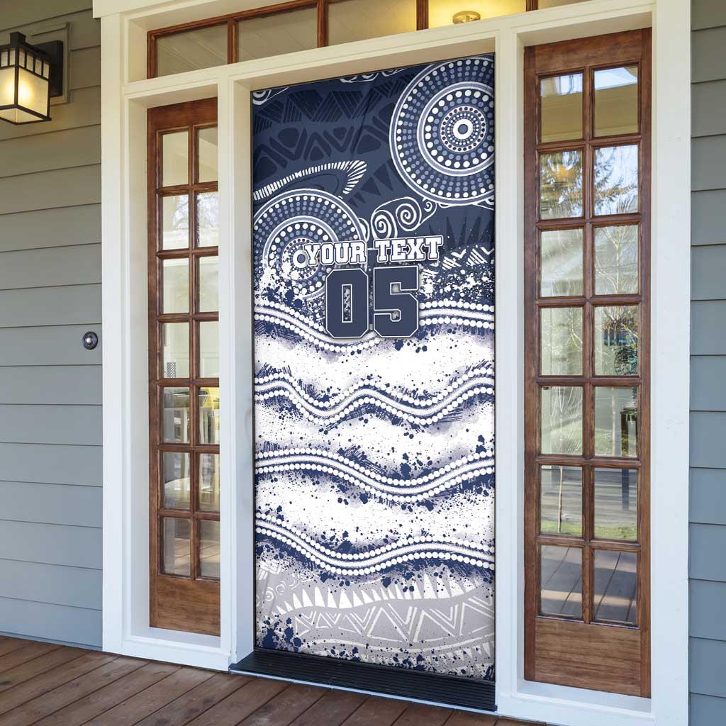 Custom Geelong Navy Door Cover Playful Cat Kicking Ball