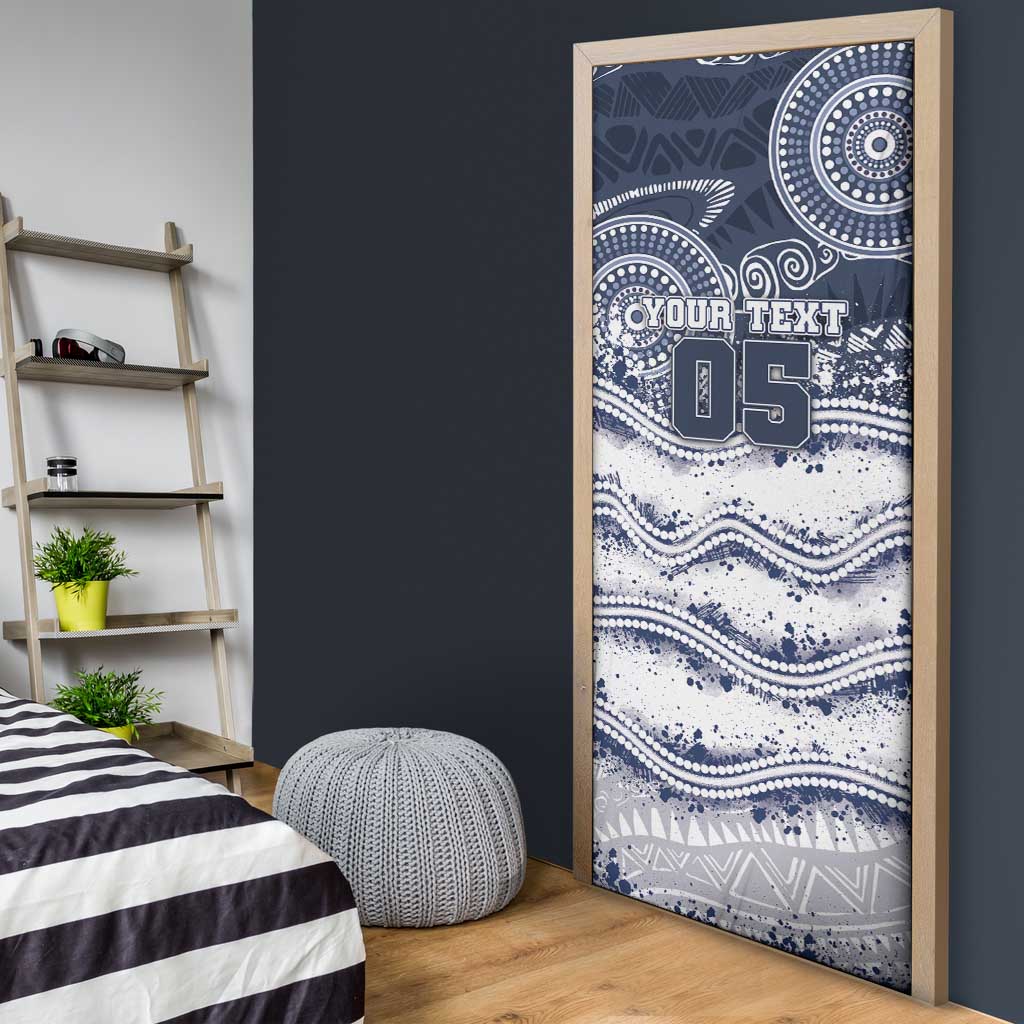 Custom Geelong Navy Door Cover Playful Cat Kicking Ball